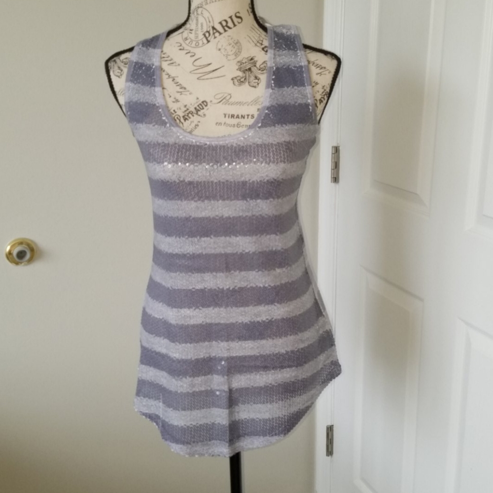 Sequins Gray Striped Racer-back Tank